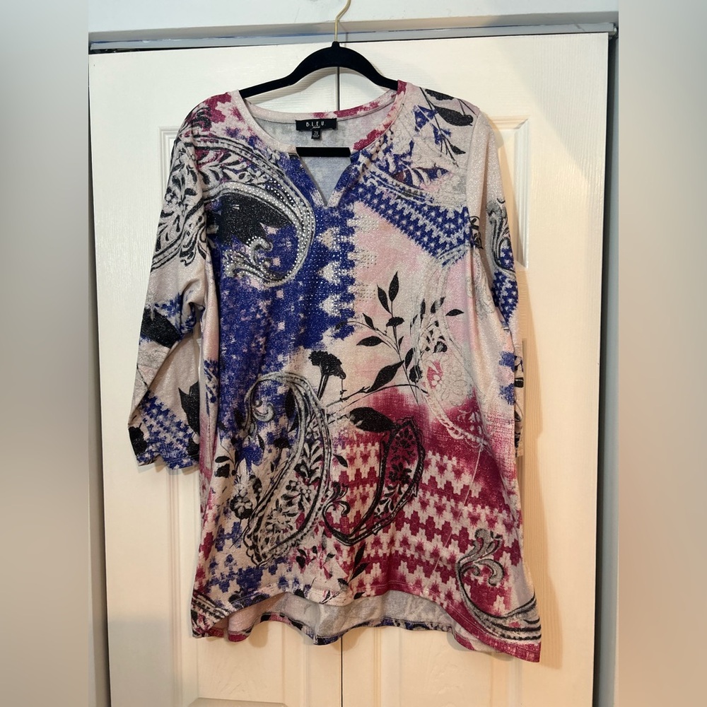 B.L.E.U. Sparkle Paisley Tunic Top Multicolor Plus Size 2X